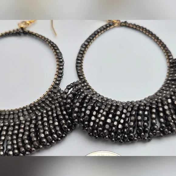 Ink + Alloy Handmade Beaded Hoop Earrings Matte Silver Lightweight Boho 3” - Picture 9 of 10